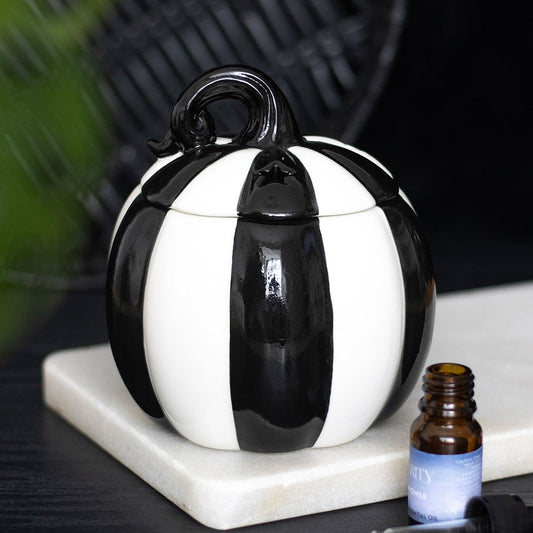 BRÛLEUR POUR FONDANTS PARFUMÉS - citrouille rayée noir et blanc